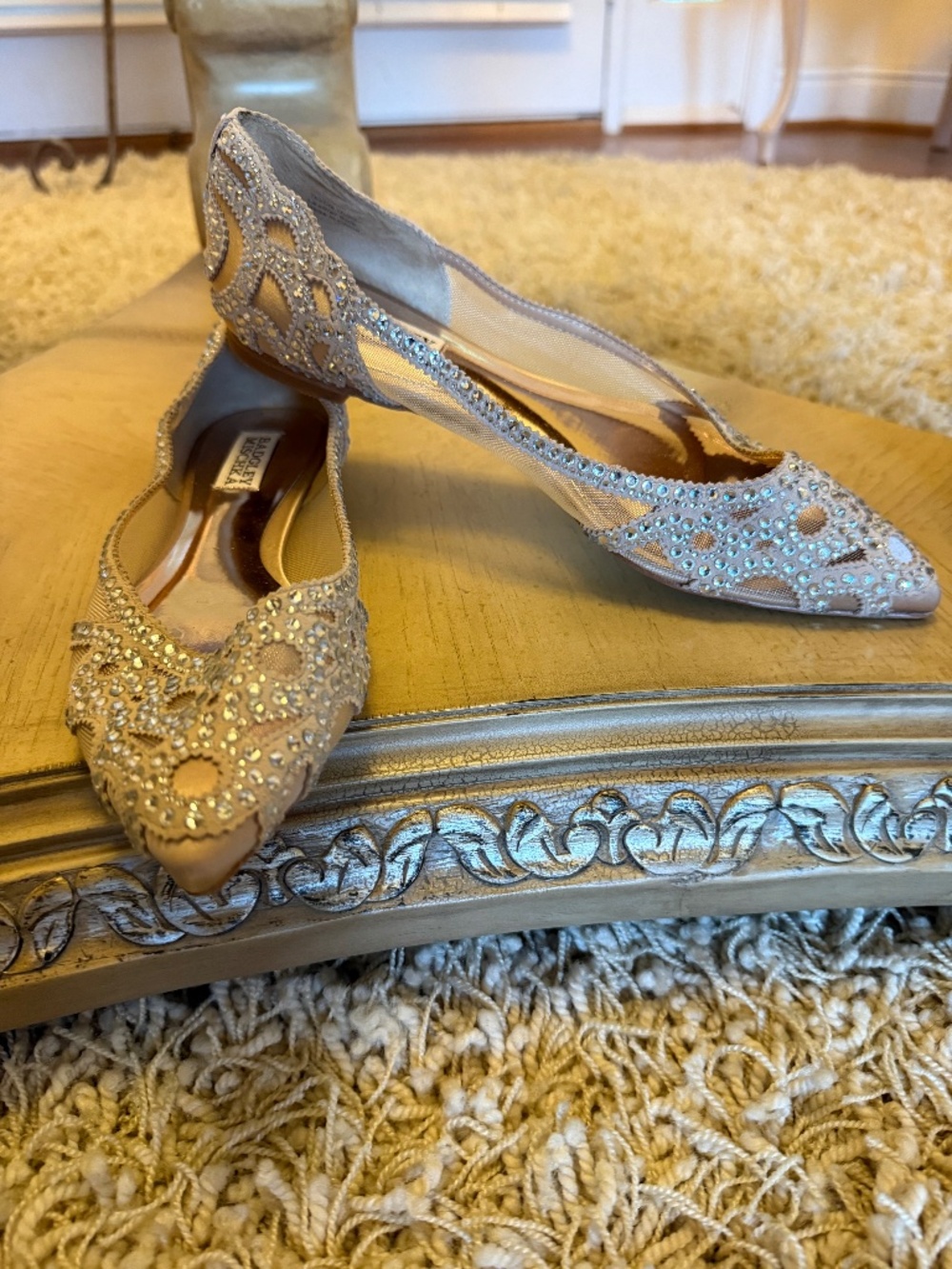 Badgley Mischka Women's Gigi Embellished Mesh Rose Gold Shoes 7.5 Wedding Formal